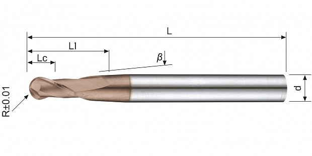 Фреза сферическая монолитная удлиненная B250TX